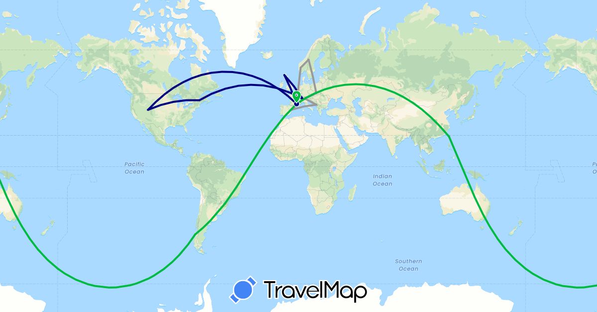 TravelMap itinerary: driving, bus, plane in Brazil, Canada, Switzerland, Chile, Spain, France, United Kingdom, Italy, Montenegro, Norway, Sweden, Slovakia, Taiwan, United States (Asia, Europe, North America, South America)